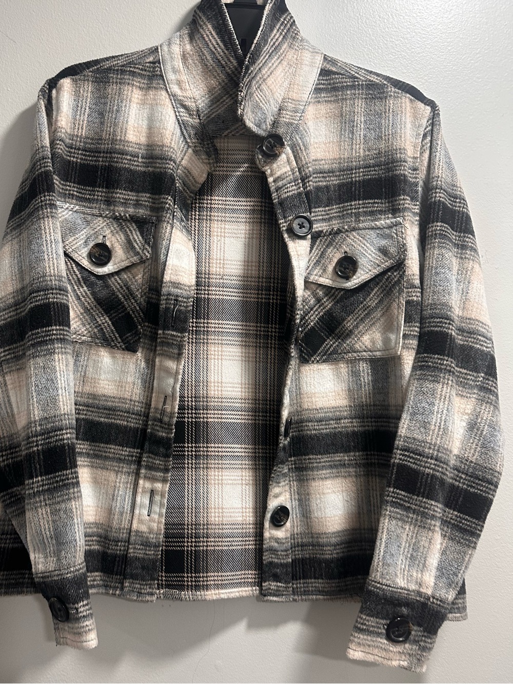 BB Dakota Black Cream & Gray Plaid Shacket